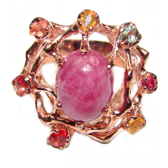 Vintage Beauty genuine Ruby 18K Gold over .925 Sterling Silver Statement handcrafted ring; s. 8 3/4