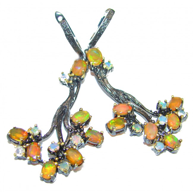 Earth Treasure Authentic Mexican Fire Opal .925 Sterling Silver handcrafted LARGE statement earrings