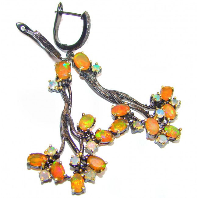 Earth Treasure Authentic Mexican Fire Opal .925 Sterling Silver handcrafted LARGE statement earrings