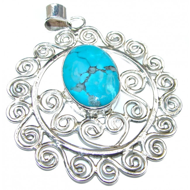 Huge Genuine Turquoise .925 Sterling Silver handcrafted Pendant