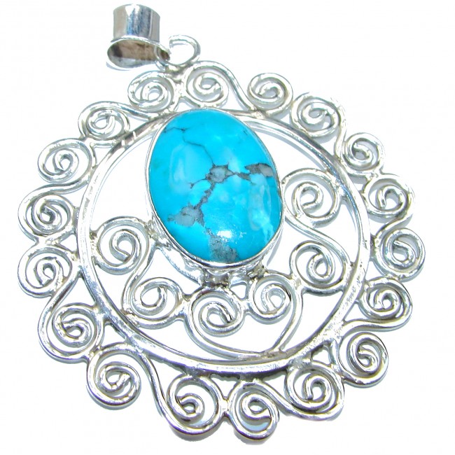 Huge Genuine Turquoise .925 Sterling Silver handcrafted Pendant