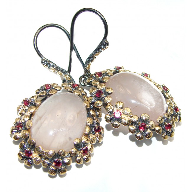 Authentic Juicy Rose Quartz 18K Gold over .925 Sterling Silver handmade earrings