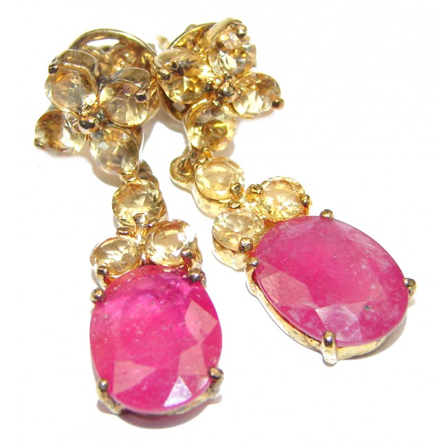 Vintage Style Authentic Ruby Citrine .925 Sterling Silver handmade earrings