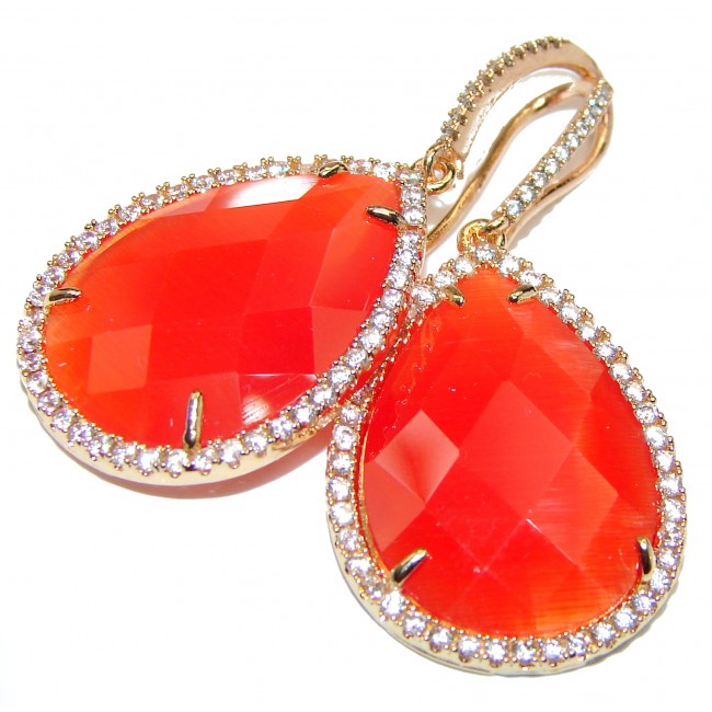 Large Very Unique Carnelian Gold over .925 Sterling Silver handcrafted earrings