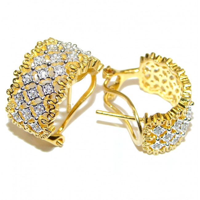 Royal design White Topaz 18K Gold over .925 Sterling Silver handcrafted earrings