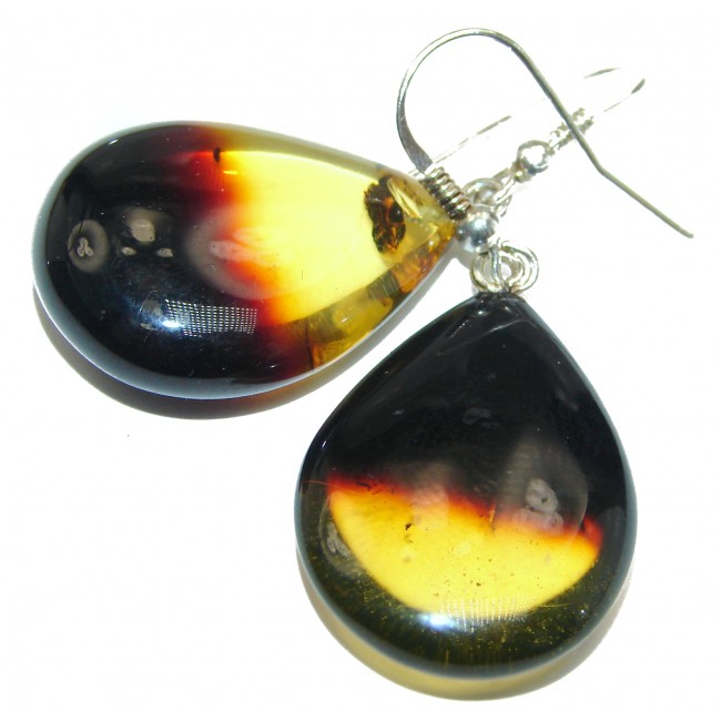 LARGE Authentic Baltic Amber .925 Sterling Silver handmade Earrings