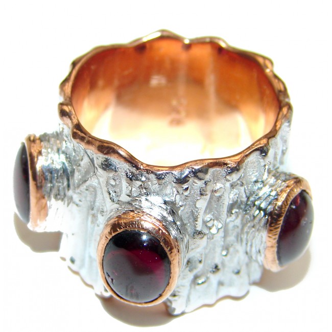 Genuine 27 ct Garnet 18ct Gold Rhodium over .925 Sterling Silver handmade Cocktail Ring s. 5 1/2