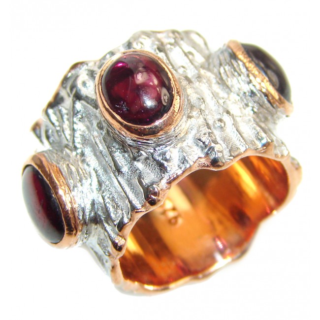 Genuine 27 ct Garnet 18ct Gold Rhodium over .925 Sterling Silver handmade Cocktail Ring s. 5 1/2