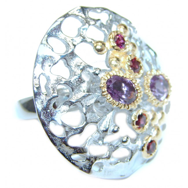 Spring Blooming Natural Amethyst 18K Gold over .925 Sterling Silver handcrafted ring size 8