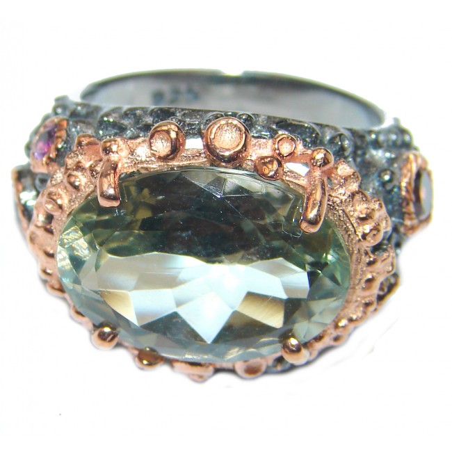Authentic green Amethyst black rhodium .925 Sterling Silver handmade Ring size 7