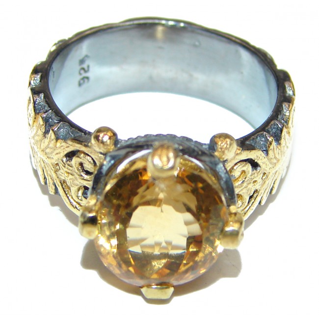 Vintage Style cushion cut Citrine black rhodium over .925 Sterling Silver handmade Cocktail Ring s. 8