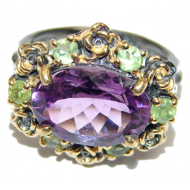 Large Victorian Style genuine Amethyst .925 Sterling Silver handcrafted Ring size 7 3/4