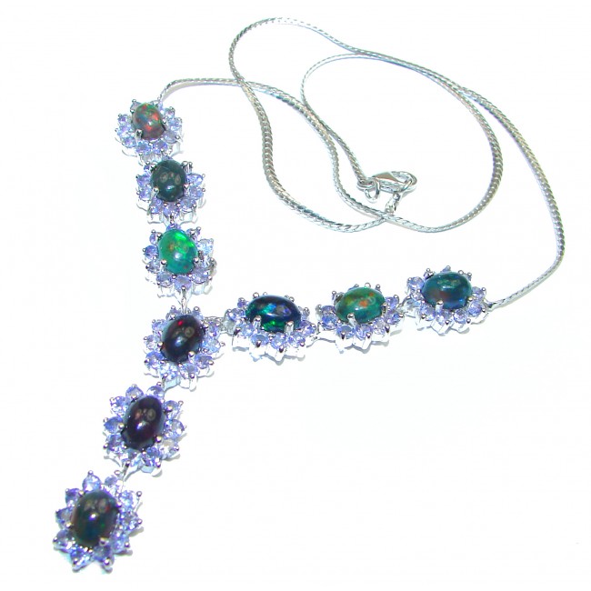 Exclusive Black Fire Opal Tanzanite .925 Sterling Silver handmade Necklaces