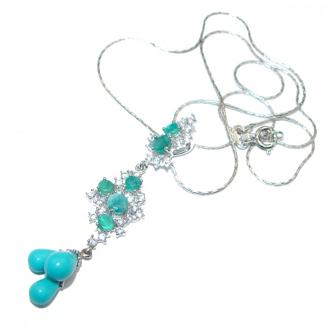 Gallery Masterpiece Blue genuine Turquoise Emerald .925 Sterling Silver necklace