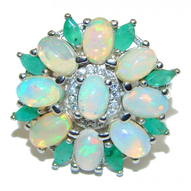 Genuine Bold Ethiopian Opal Emerald .925 Sterling Silver Ring size 7 3/4