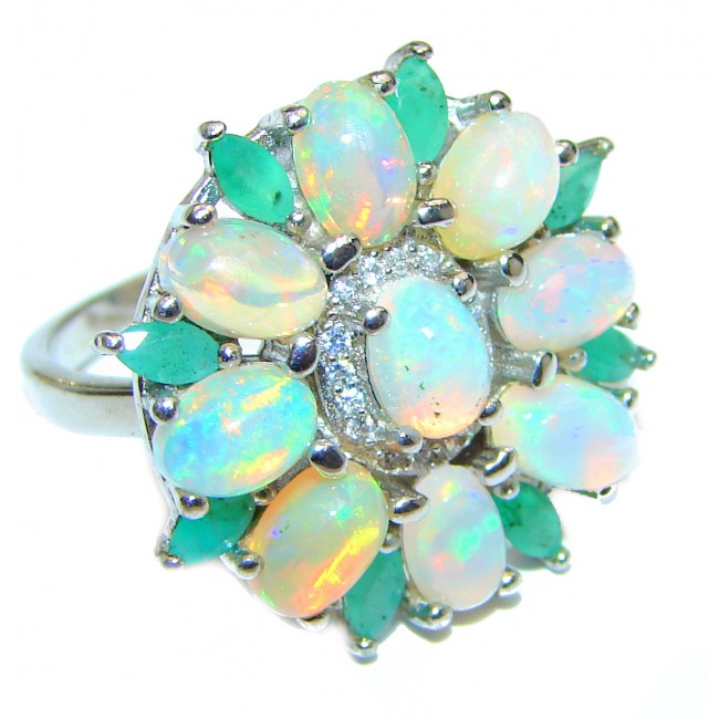Genuine Bold Ethiopian Opal Emerald .925 Sterling Silver Ring size 7 3/4