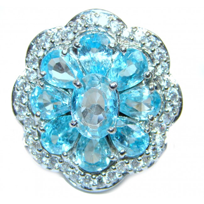 Melissa Genuine Swiss Blue Topaz .925 Sterling Silver handcrafted LARGE Statement Ring size 6