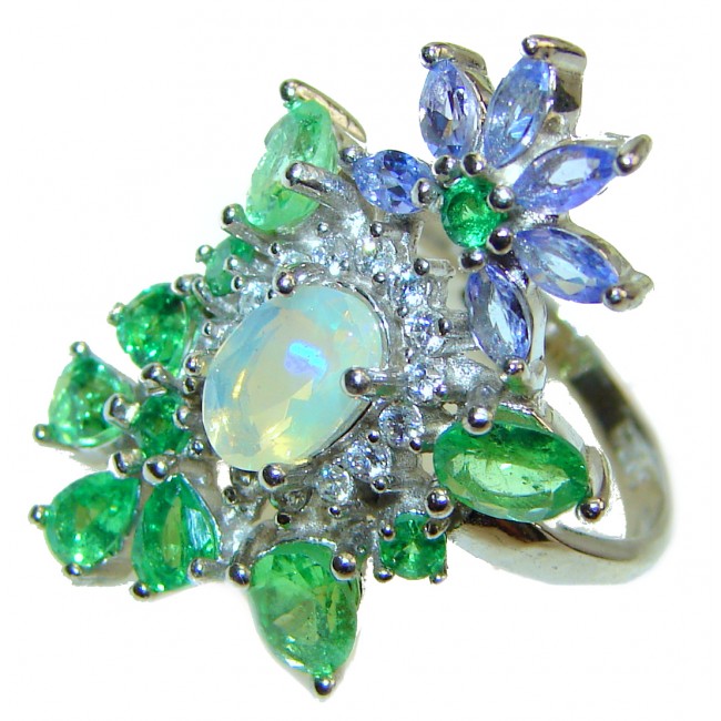 Fancy Ethiopian Opal .925 Sterling Silver handcrafted ring size 6