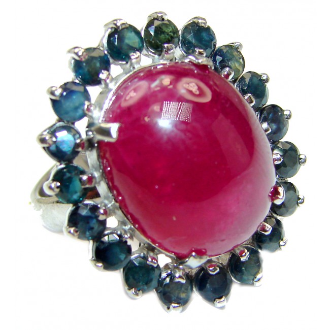 Vintage Beauty genuine Kashmir Ruby Grandidierite .925 Sterling Silver Statement handcrafted ring; s. 8