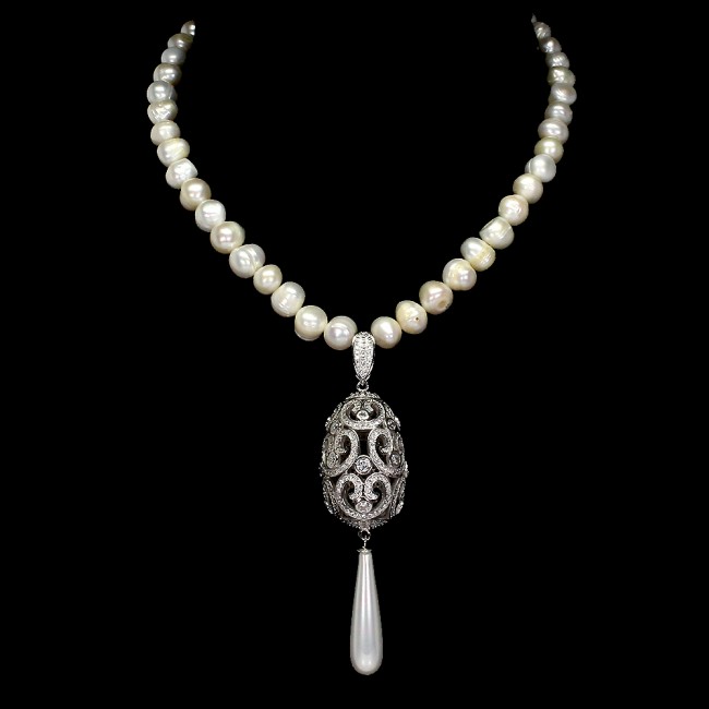 Tsarist heirloom Pearl Mother of Pearl .925 Sterling Silver handmade Necklace