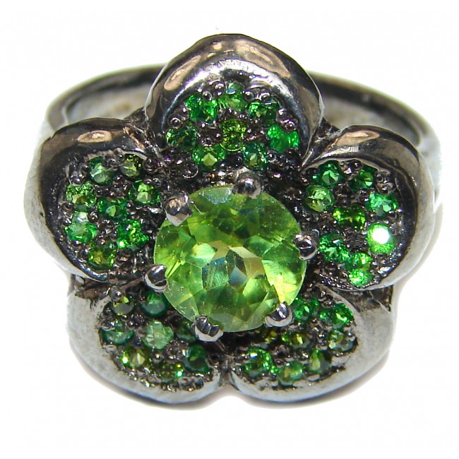 Aurora Spectacular Natural Peridot .925 Sterling Silver handcrafted ring size 7 3/4