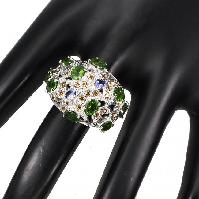 Genuine Chrome Diopside Tanzanite .925 Sterling Silver handcrafted ring size 8