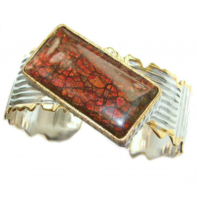 Beautiful New Design Red Ammolite 14k Gold over .925 Sterling Silver handmade Bracelet / Cuff