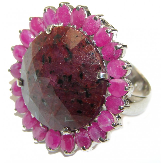 Large Genuine Kashmir Ruby black rhodium over .925 Sterling Silver handcrafted Statement Ring size 8 1/4