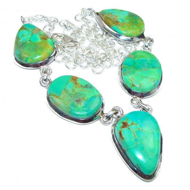 Very Unusual Green Turquoise .925 Sterling Silver handmade necklace