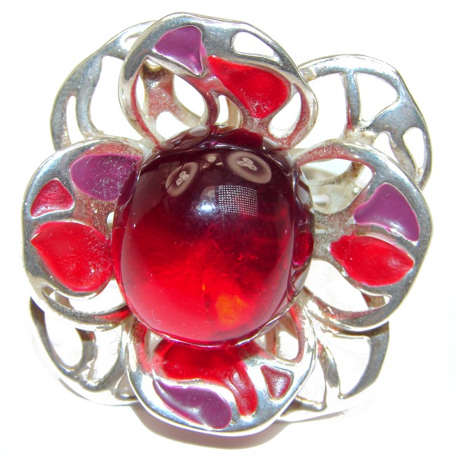 Excellent quality Cherry Amber .925 Sterling Silver handcrafted Ring s. 8 adjustable