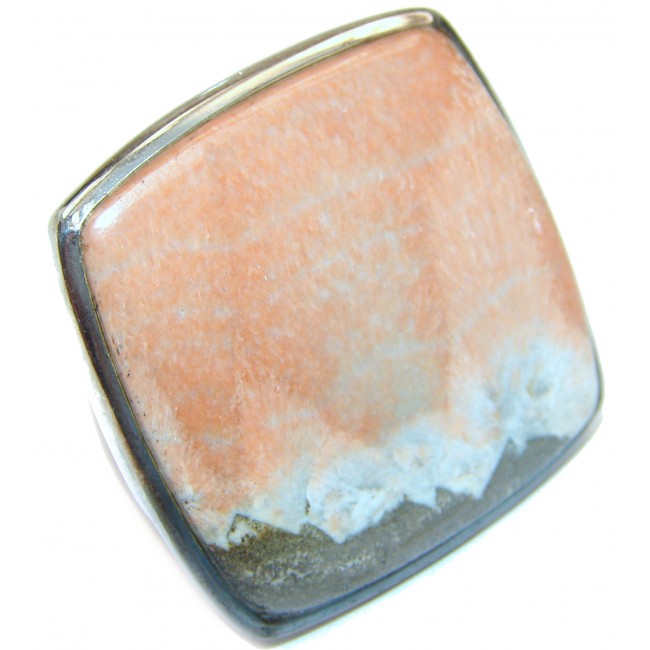 Huge Peachy Color Aventurine .925 Sterling Silver handcrafted Ring s. 8 1/4
