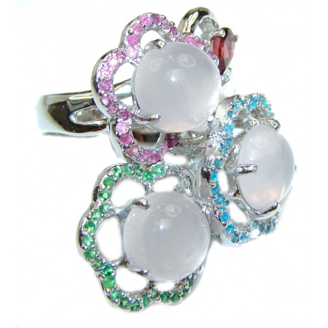 Pastel Bouquet Large Multigem .925 Sterling Silver handcrafted ring size 8 3/4