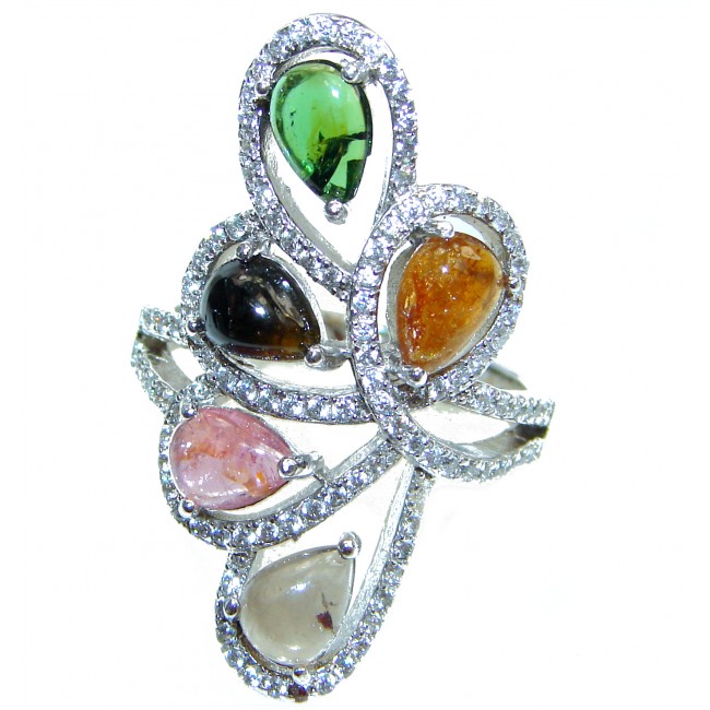 Natural Watermelon Tourmaline .925 Sterling Silver Statement ring size 9
