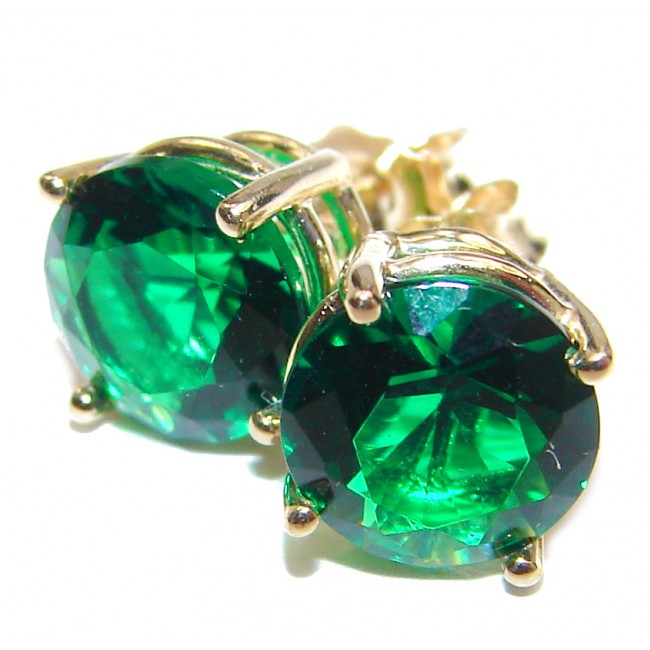 9mm 1.2ctw Colombian Emerald Round Stud Earrings 14Kt Yellow Gold
