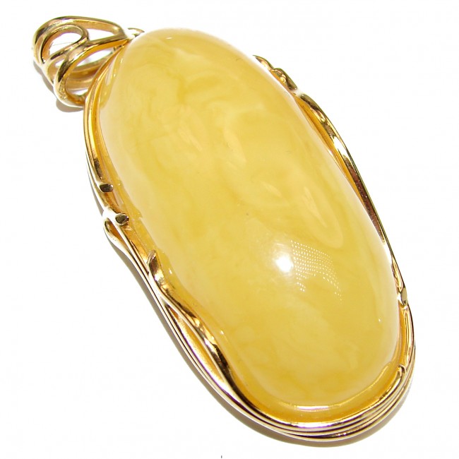 Natural Baltic Butterscotch Amber 18K Gold over .925 Sterling Silver handmade HUGE Pendant