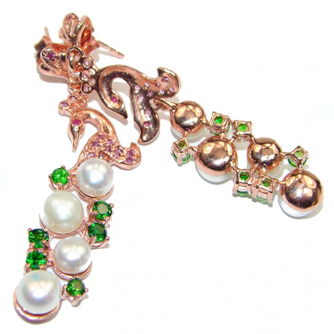 Gracious Swan Pearl Rose God over .925 Sterling Silver handmade Earrings