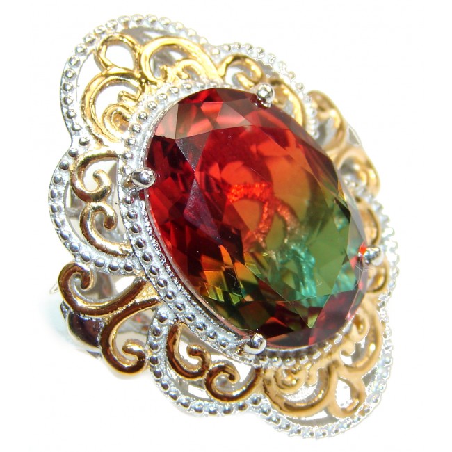 Huge Top Quality Volcanic Tourmaline 18K Gold over .925 Sterling Silver handcrafted Ring s. 6 3/4
