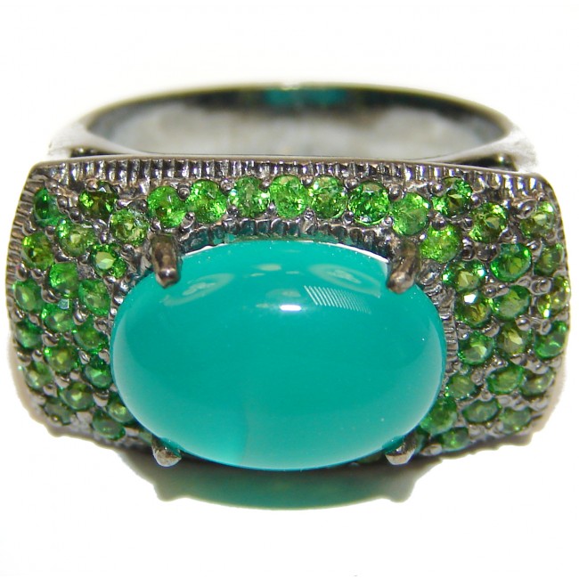 Huge Green Agate Chrome Diopside .925 Sterling Silver handcrafted Ring s. 8 1/4