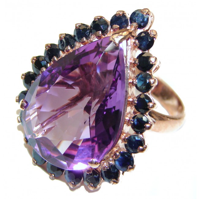 Jumbo 65ctw Natural Amethyst 18K Gold over .925 Sterling Silver handcrafted ring size 8