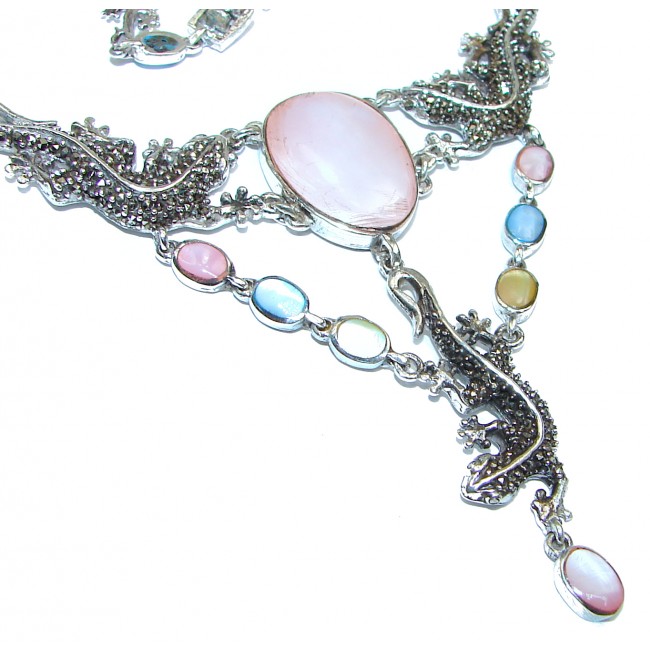 Chameleons design genuine Mother of pearl .925 Sterling Silver handcrafted Necklace