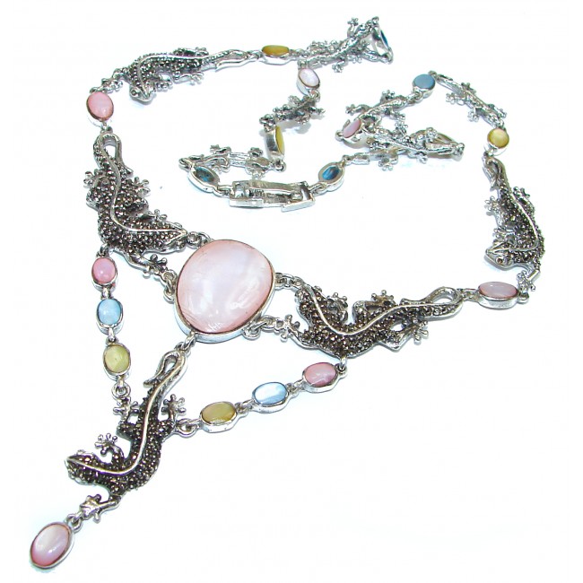 Chameleons design genuine Mother of pearl .925 Sterling Silver handcrafted Necklace