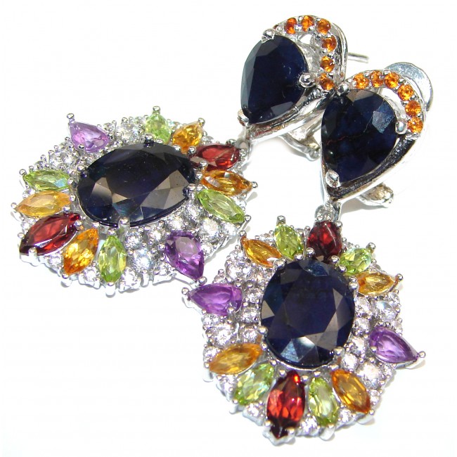 Large Incredible quality Authentic Sapphire .925 Sterling Silver handmade earrings