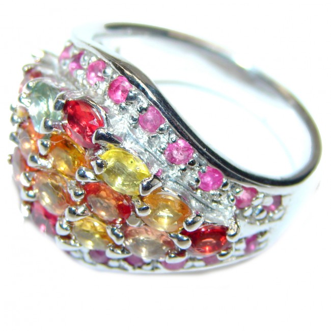 Summer Meadow Genuine Garnet Sapphire .925 Sterling Silver handcrafted Statement Ring size 8