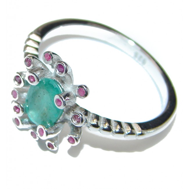 Natural Emerald Ruby .925 Sterling Silver handmade Statement ring s. 7
