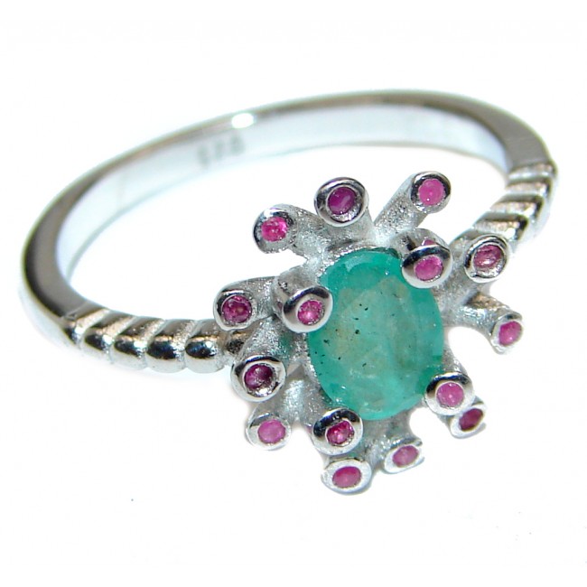 Natural Emerald Ruby .925 Sterling Silver handmade Statement ring s. 7