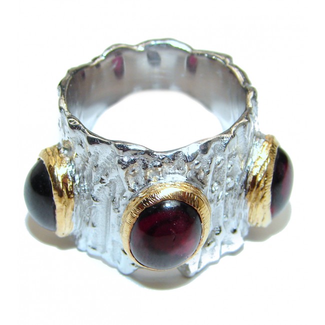 Genuine 27 ct Garnet 18ct Gold Rhodium over .925 Sterling Silver handmade Cocktail Ring s. 6