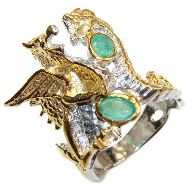 Two dragong Emerald 14K Gold over .925 Sterling Silver Ring s. 8