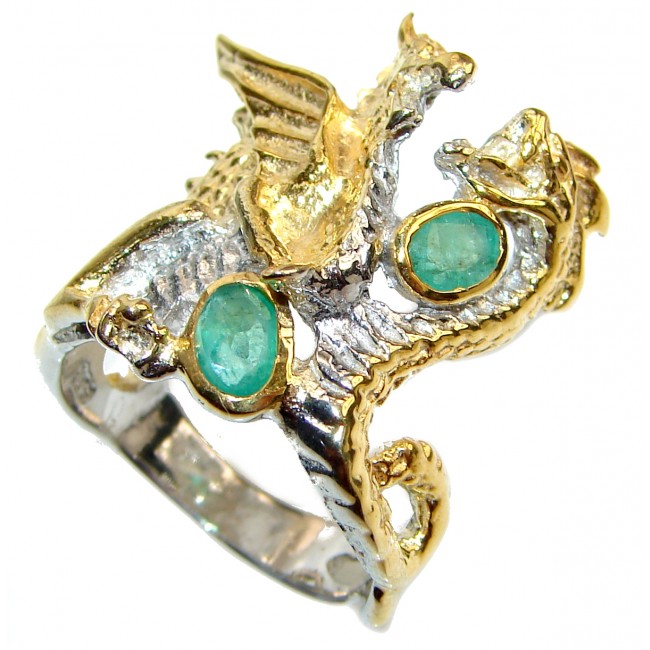 Two dragong Emerald 14K Gold over .925 Sterling Silver Ring s. 8