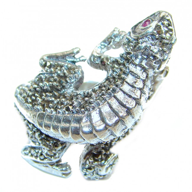 Lizards Natural Marcasite Ruby .925 Statement Sterling Silver ring size 8