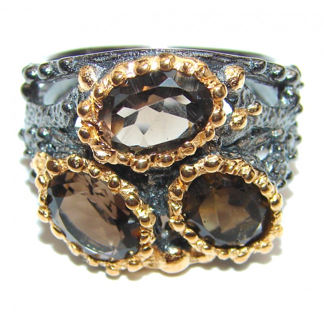 Bold Champagne Smoky Topaz 14K Gold over .925 Sterling Silver Ring size 7 1/2